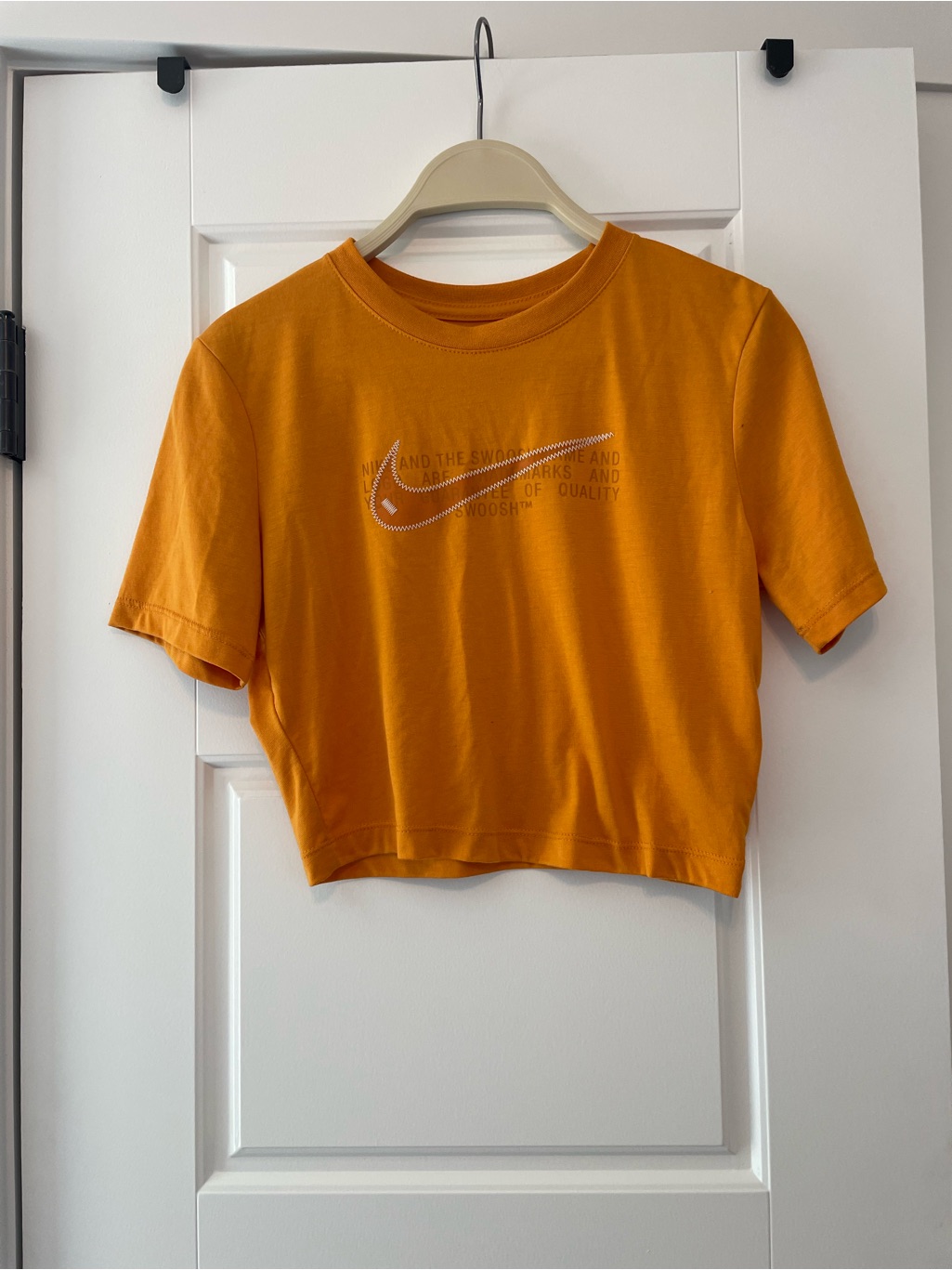 Nike Orange Cropped T-Shirt Top With Swoosh Logo